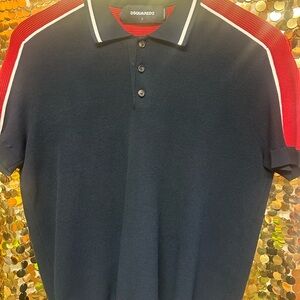DSQUARED2 Dark Blue Polo with Red and White Stripes